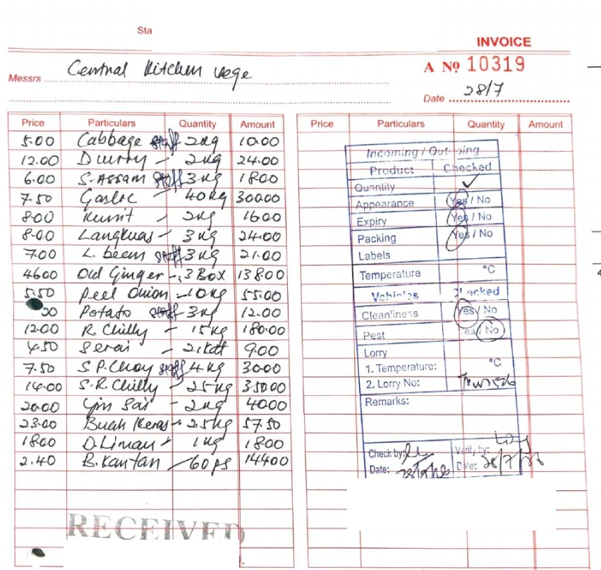 A handwritten delivery chit